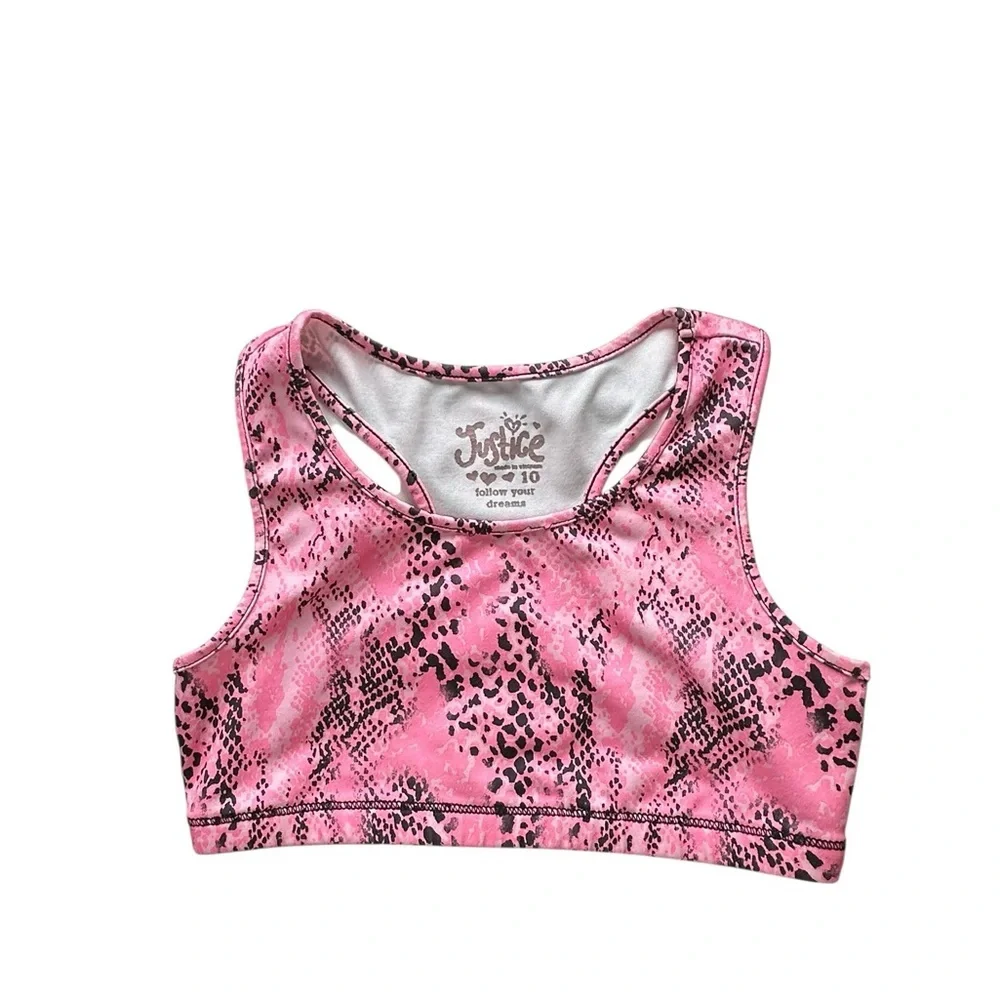 Justice Pink and Black Snake-Print Athletic Razor Back Bra (girl size 10)